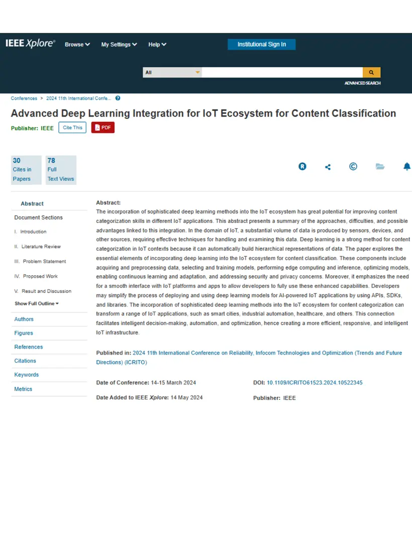 Advanced Deep Learning Integration for IoT Ecosystem for Content Classification — IEEE Xplore (conference)