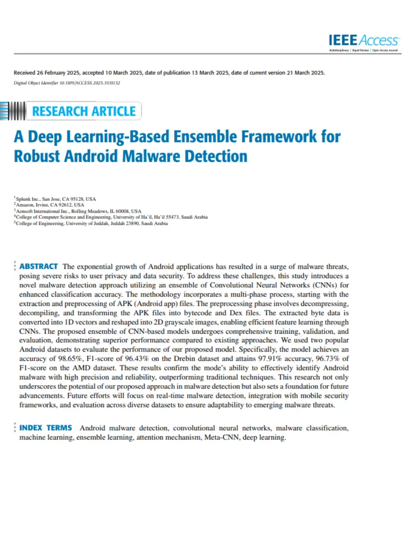 A Deep Learning-Based Ensemble Framework for Robust Android Malware Detection — IEEE Access