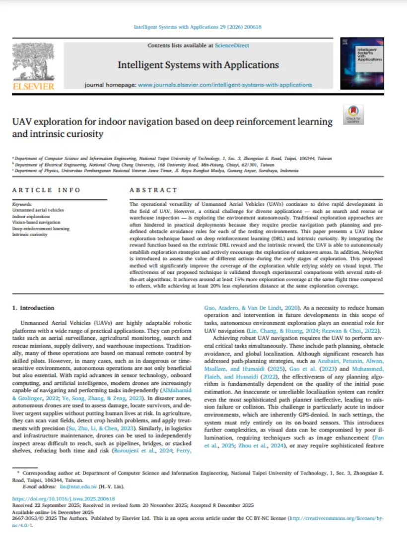 UAV exploration for indoor navigation based on deep reinforcement learning and intrinsic curiosity — Intelligent Systems with Applications