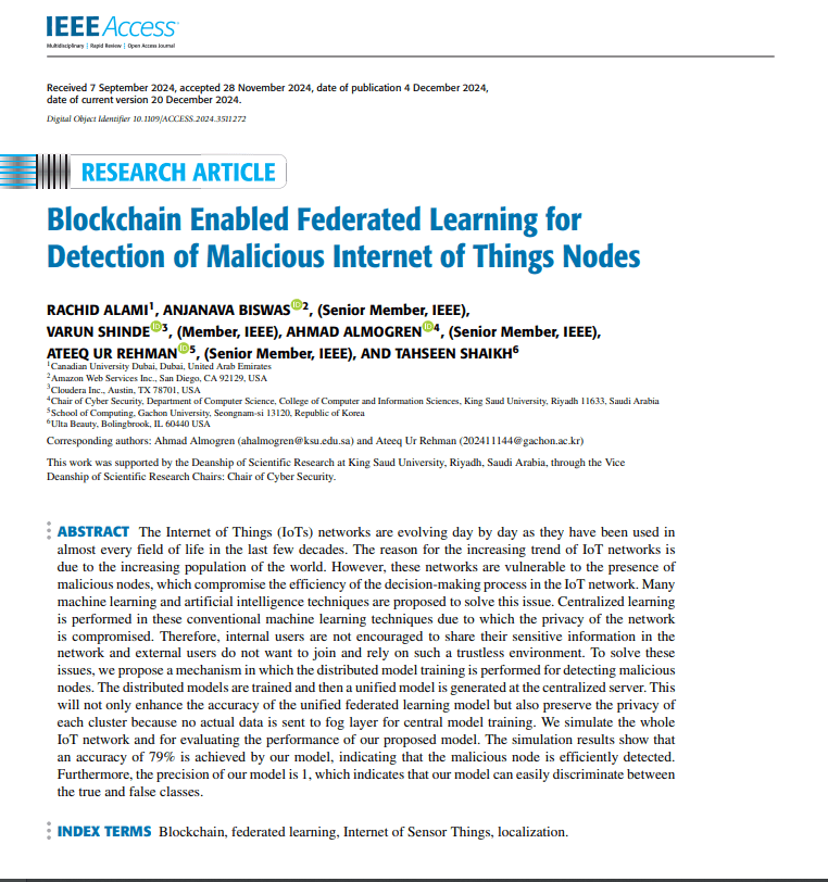 Blockchain Enabled Federated Learning for Detection of Malicious Internet of Things Nodes