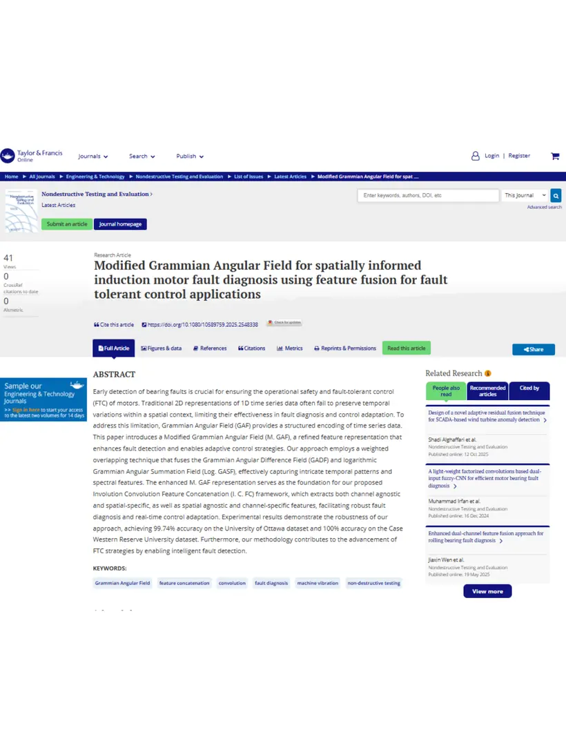 Modified Grammian Angular Field for spatially informed induction motor fault diagnosis using feature fusion for fault tolerant control applications — Nondestructive Testing and Evaluation