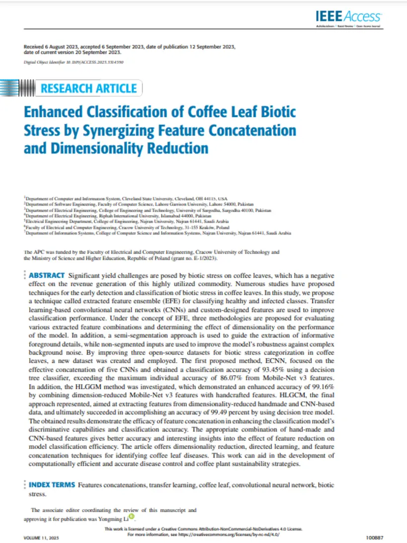 Enhanced Classification of Coffee Leaf Biotic Stress by Synergizing Feature Concatenation and Dimensionality Reduction — IEEE Access