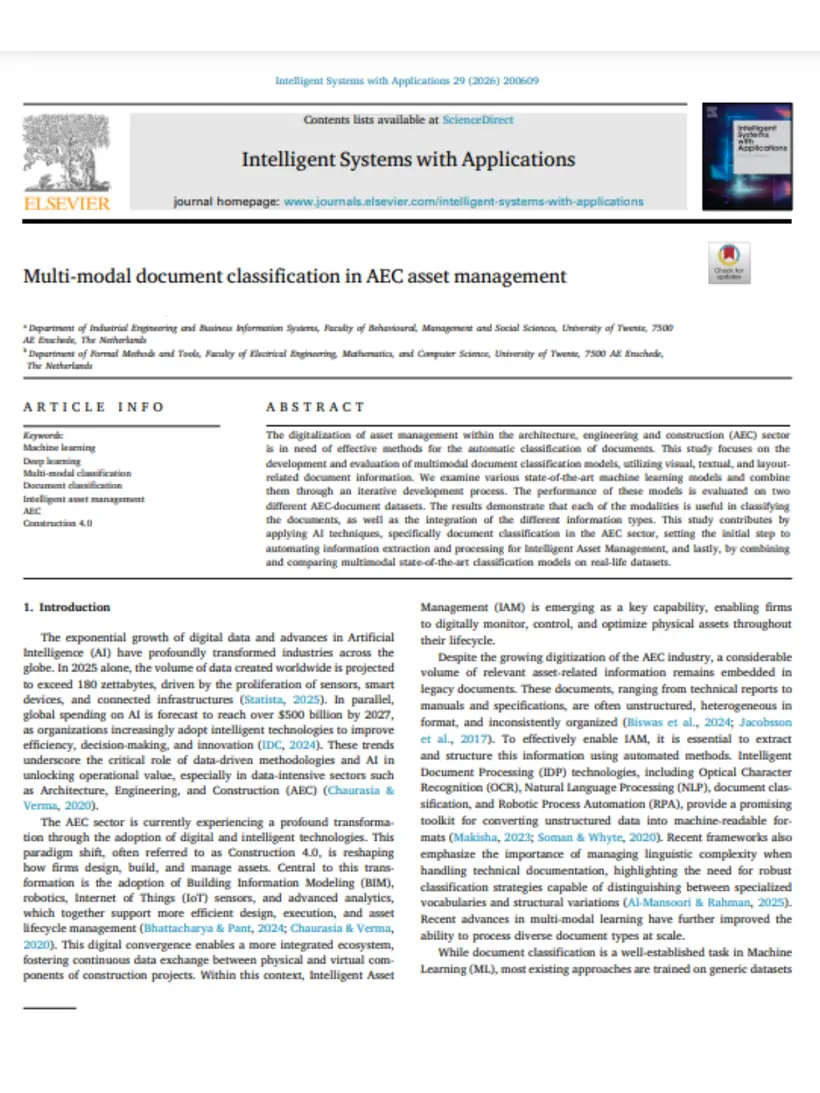 Multi-modal document classification in AEC asset management — Intelligent Systems with Applications