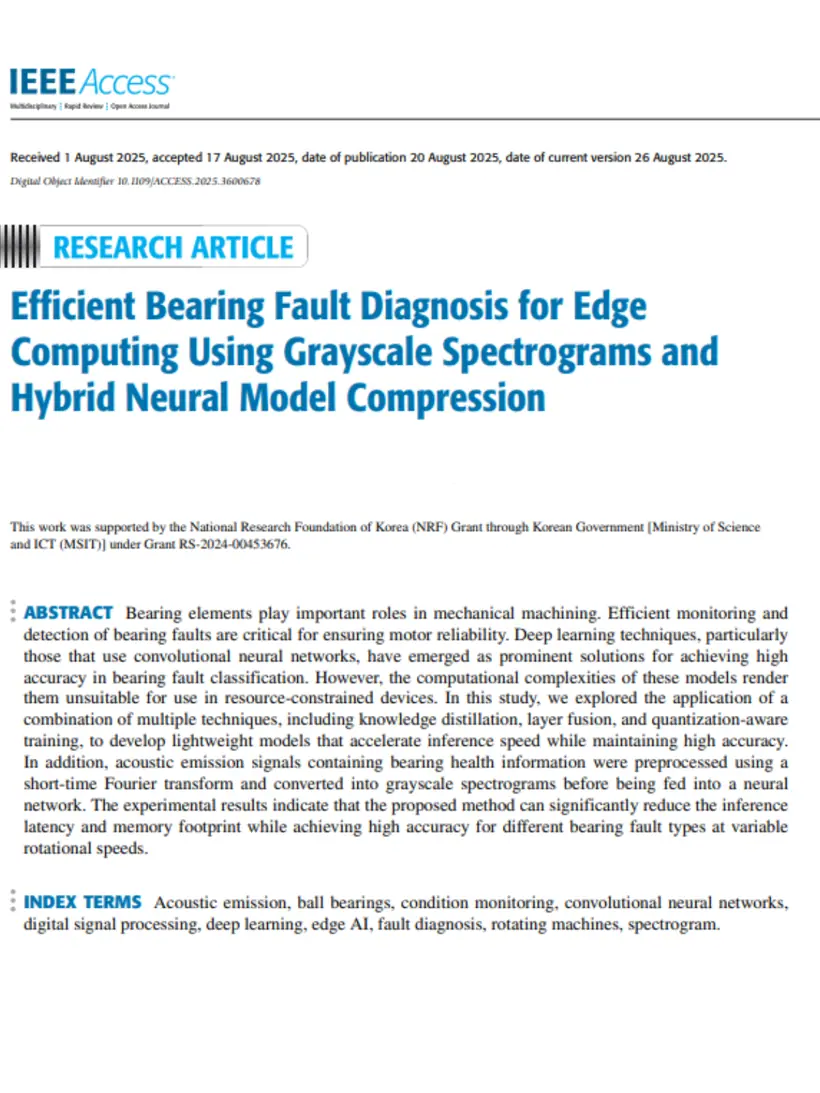 Efficient Bearing Fault Diagnosis for Edge Computing Using Grayscale Spectrograms and Hybrid Neural Model Compression — IEEE Access