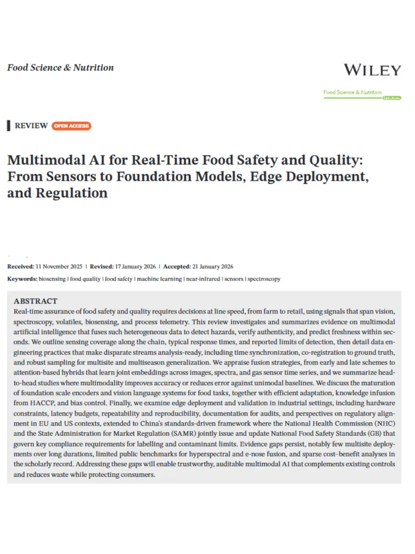 Multimodal AI for Real-Time Food Safety and Quality: From Sensors to Foundation Models, Edge Deployment, and Regulation — Food Science & Nutrition
