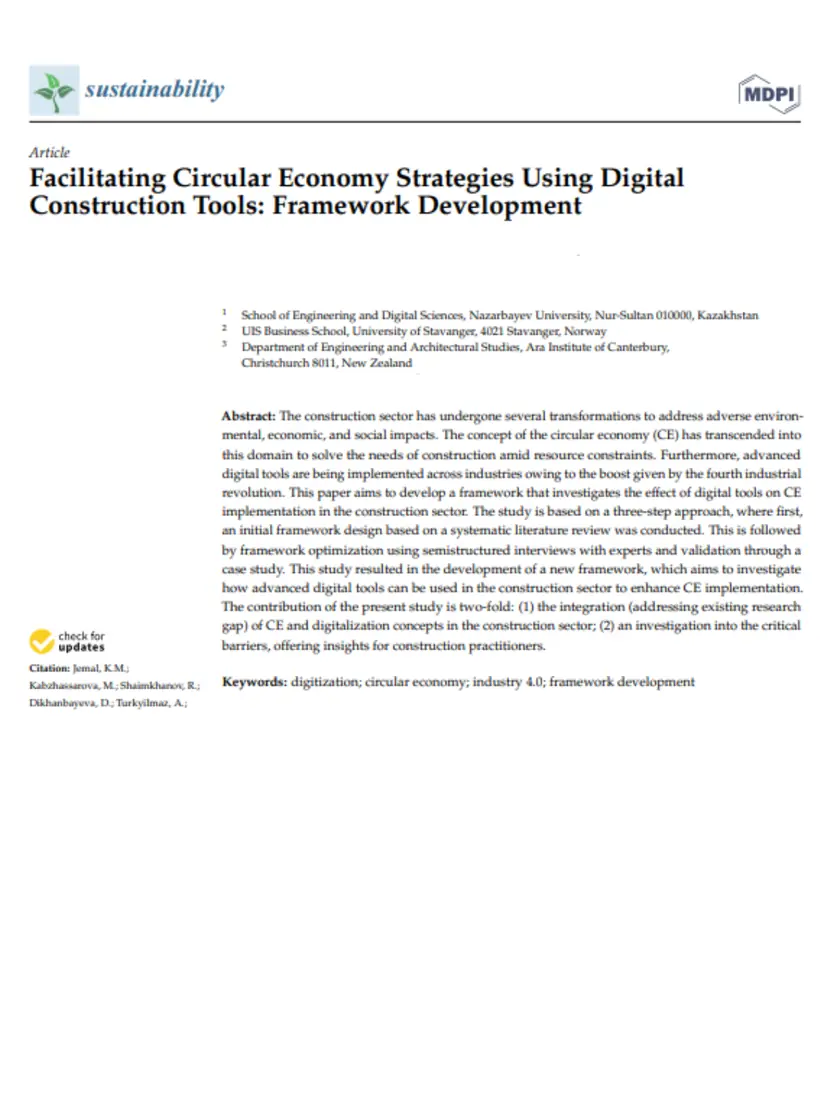 Facilitating Circular Economy Strategies Using Digital Construction Tools: Framework Development — Sustainability