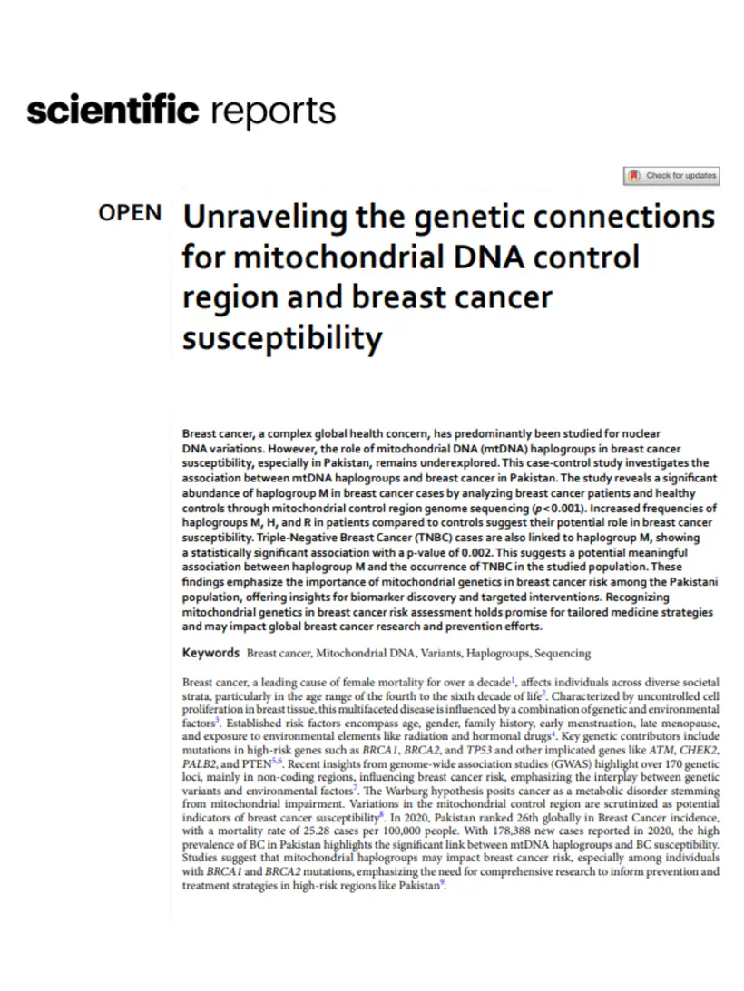 Unraveling the genetic connections for mitochondrial DNA control region and breast cancer susceptibility — Scientific Reports