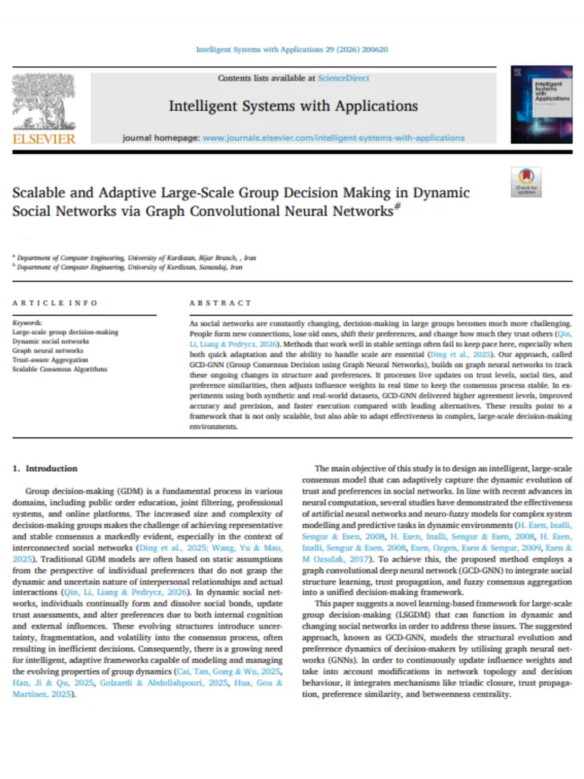 Scalable and Adaptive Large-Scale Group Decision Making in Dynamic Social Networks via Graph Convolutional Neural Networks — Intelligent Systems with Applications