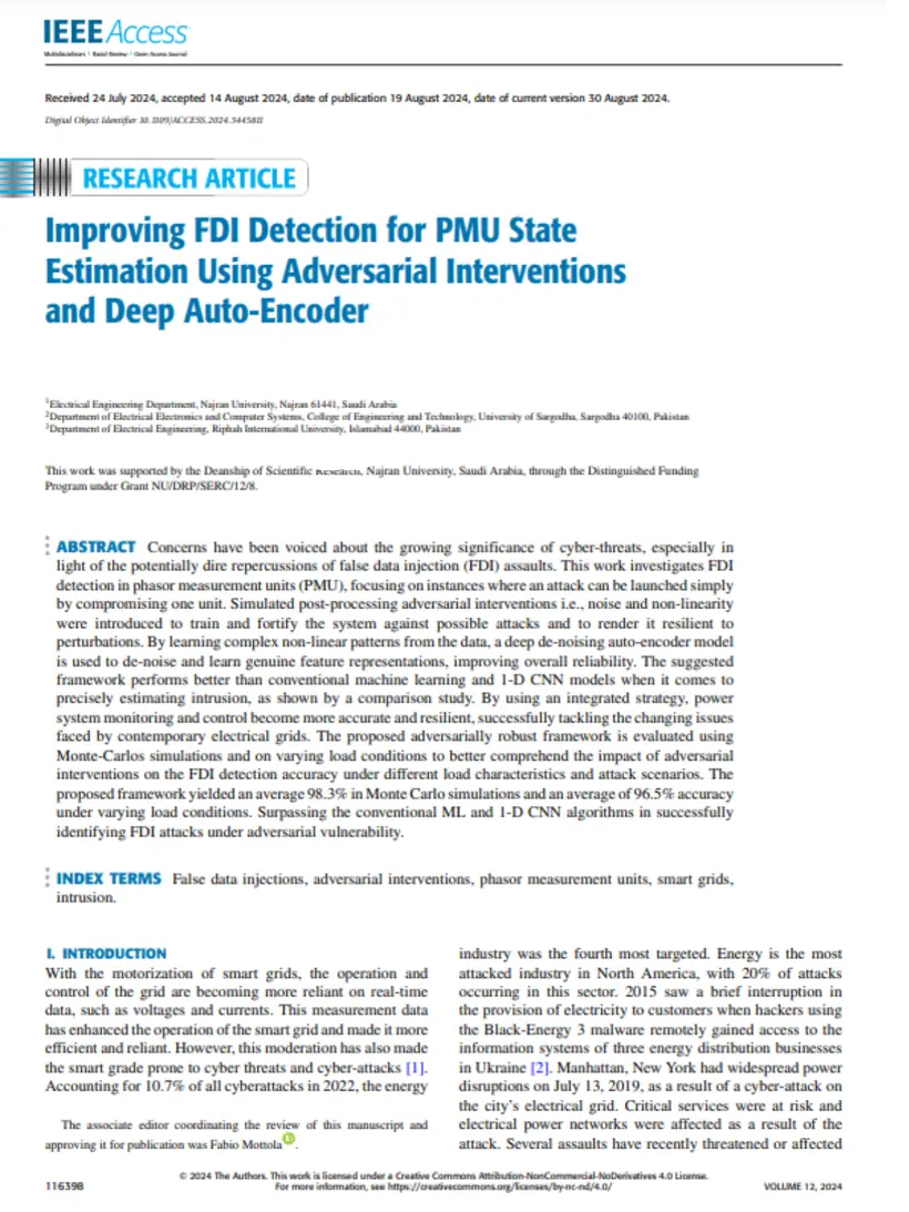 Improving FDI Detection for PMU State Estimation Using Adversarial Interventions and Deep Auto-Encoder — IEEE Access