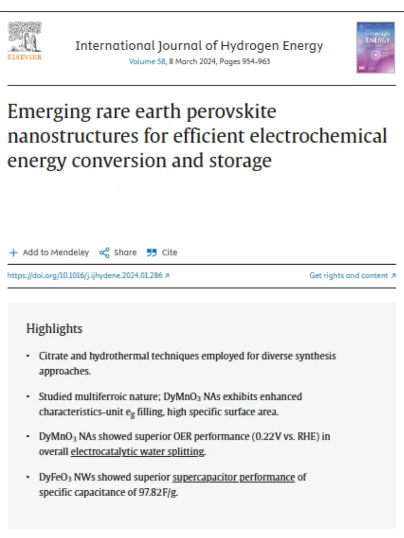 Emerging rare earth perovskite nanostructures for efficient electrochemical energy conversion and storage — International Journal of Hydrogen Energy