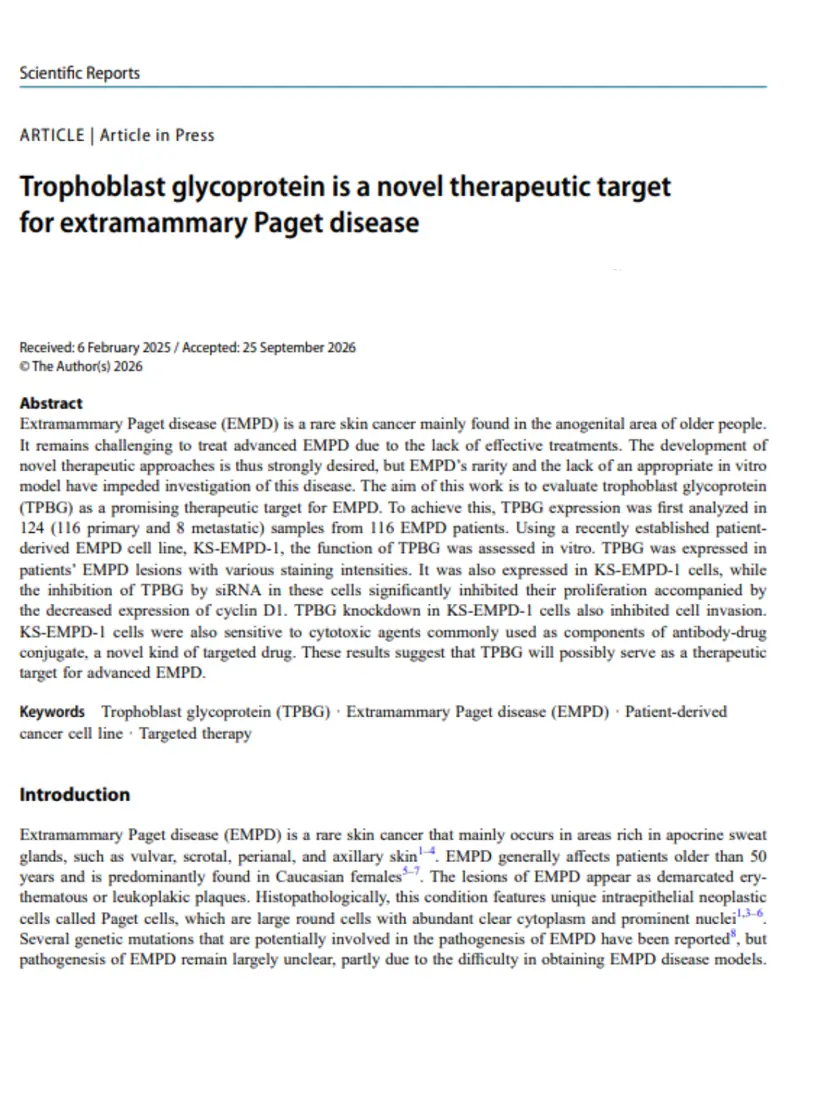 Trophoblast glycoprotein is a novel therapeutic target for extramammary Paget disease — Scientific Reports
