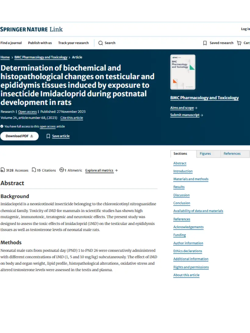 Determination of biochemical and histopathological changes on testicular and epididymis tissues induced by exposure to insecticide Imidacloprid during postnatal development in rats — BMC Pharmacology and Toxicology