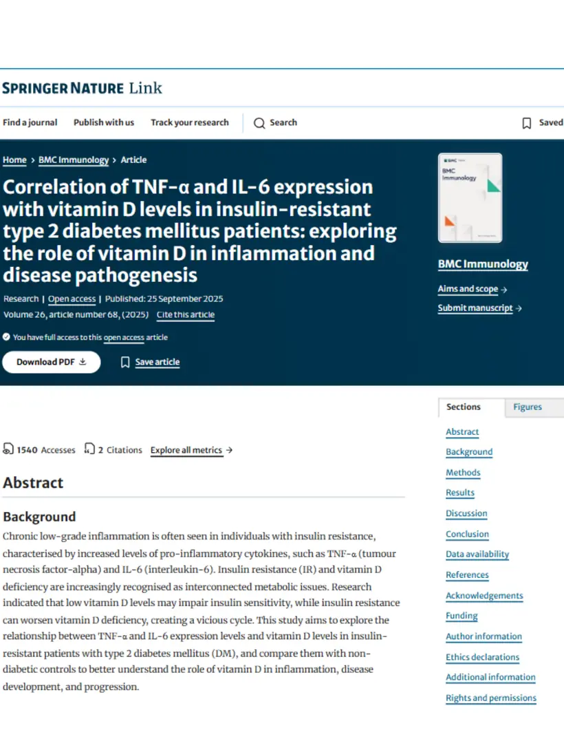 Correlation of TNF-a and IL-6 expression with vitamin D levels in insulin-resistant type 2 diabetes mellitus patients: exploring the role of vitamin D in inflammation and disease pathogenesis — BMC Immunology